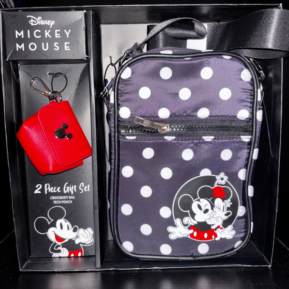 DISNEY Mickey & Minnie Mouse Cross Body Bag & Tech Pouch Boxed Gift Set